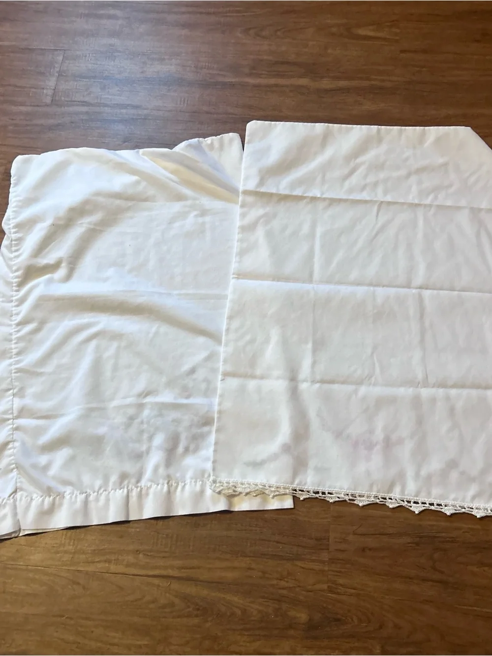 Vintage White Pillowcase with Pink, Purple and Green Floral Embroidery pair